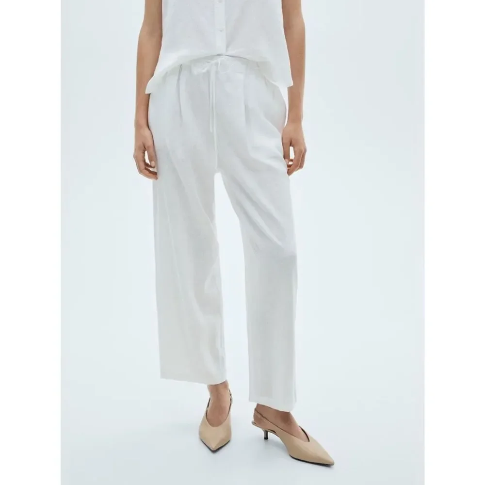 Mango Co-Ord Linen Set Flowy Pants and Blouse New